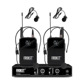 Froket 794414965252 Professional Uhf Wireless Microphone System Dual Channel Cordless Lavalier -