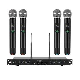 Gudeholo 726798153451 4-channel Wireless Microphone System Quad Uhf Metal Cordless Mic 4x25 Chann