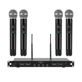 Gudeholo 726798153451 4-channel Wireless Microphone System Quad Uhf Metal Cordless Mic 4x25 Chann