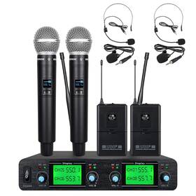 Tbaxo Mw00112 Wireless Microphone System Uhf 4 Channel 2 Handheld Whole Mic Lavavier Lape