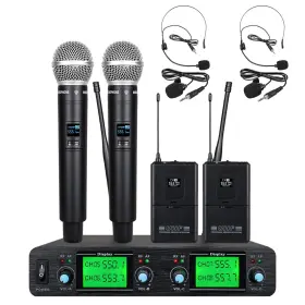 Mw00112 Tbaxo Wireless Microphone System Uhf 4 Channel 2 Handheld Whole Mic Lavavier Lape