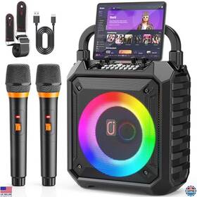 Visit The Jyx Store T17-t Karaoke Machine With Two Wireless Microphones Portable Speaker Led