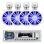 Pyle Marine Receiver, 4X 3.5" 40W Bluetooth Led Off-road White Speakers W/remote Open. Price: $147.99.