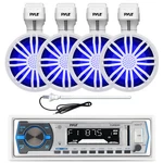 Pyle Marine Receiver, 4X 3.5" Bluetooth Led Off-road White Speakers, Antenna Open. Price: $153.99.