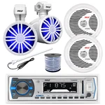 Pyle Marine Receiver, 2X 3.5" Bluetooth Led + 8'' Speakers, Wire, Antenna Open. Price: $151.49.